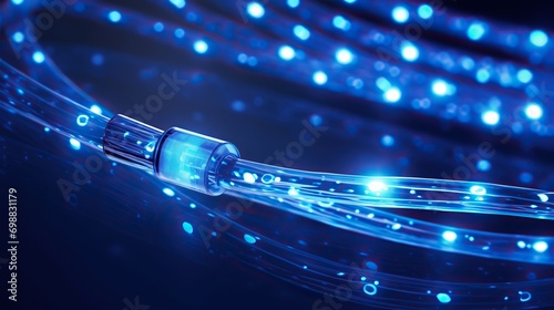 Foto closeup of network cables, optical fiber