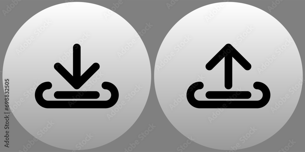 download and upload icon button on circle background vector