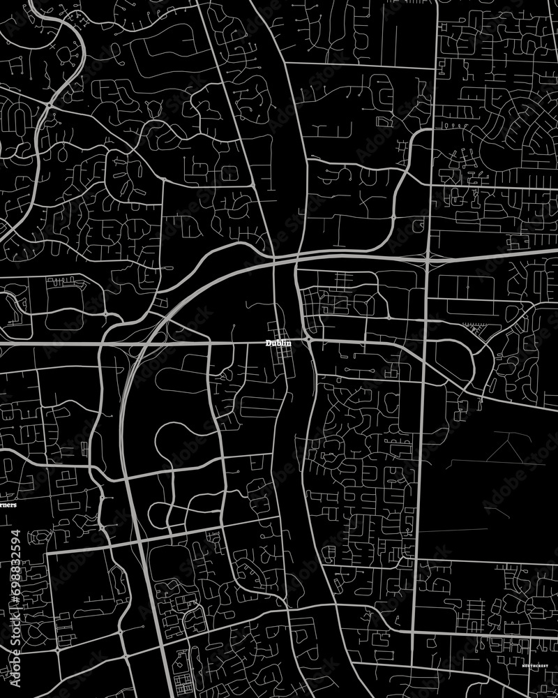 Fototapeta premium Dublin Ohio Map, Detailed Dark Map of Dublin Ohio