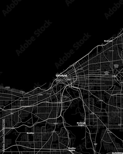 Cleveland Ohio Map, Detailed Dark Map of Cleveland Ohio