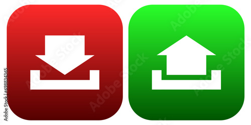 download and upload icon button on square background vector