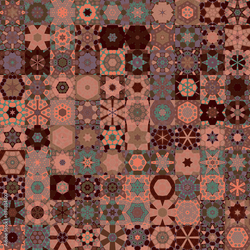Floral geometric shapes vintage style seamless pattern background.