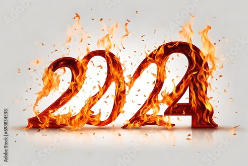 2024 New Year burning flames numbers isolated cutout on transparen