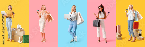 Set of women with purchases...