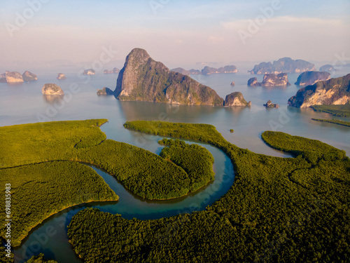 Sametnangshe viewpoint of mountains in Phangnga bay Thailand photo