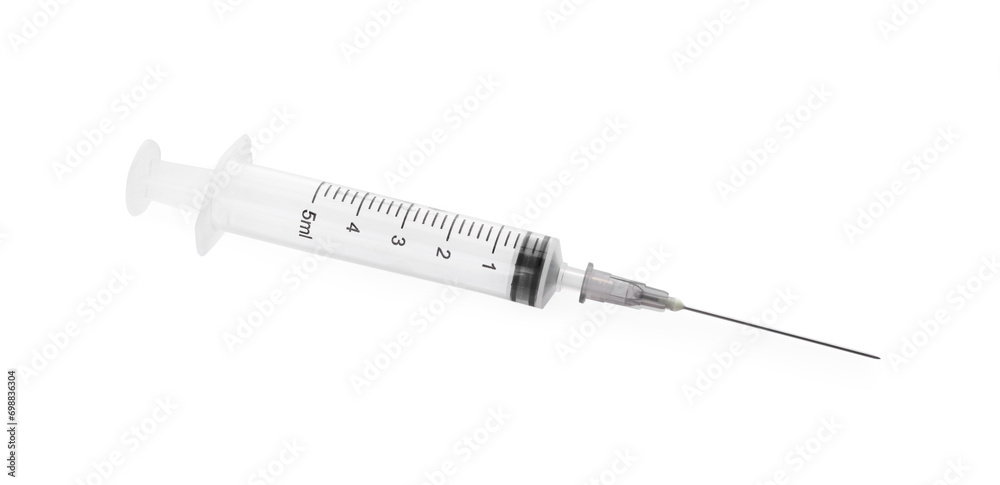 New medical syringe with needle isolated on white New medical syringe with needle isolated on white