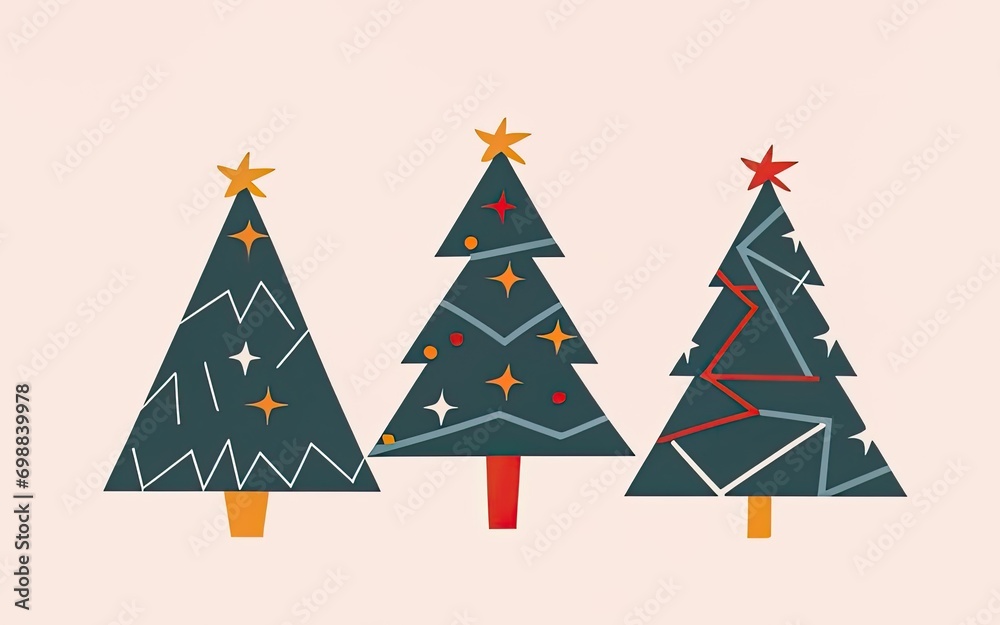 Christmas trees in modern minimalist geometric style with Generative AI.