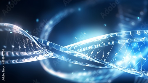 3D Render Futuristic DNA Helix in a High Tech Environment, Science, DNA, Futuristic