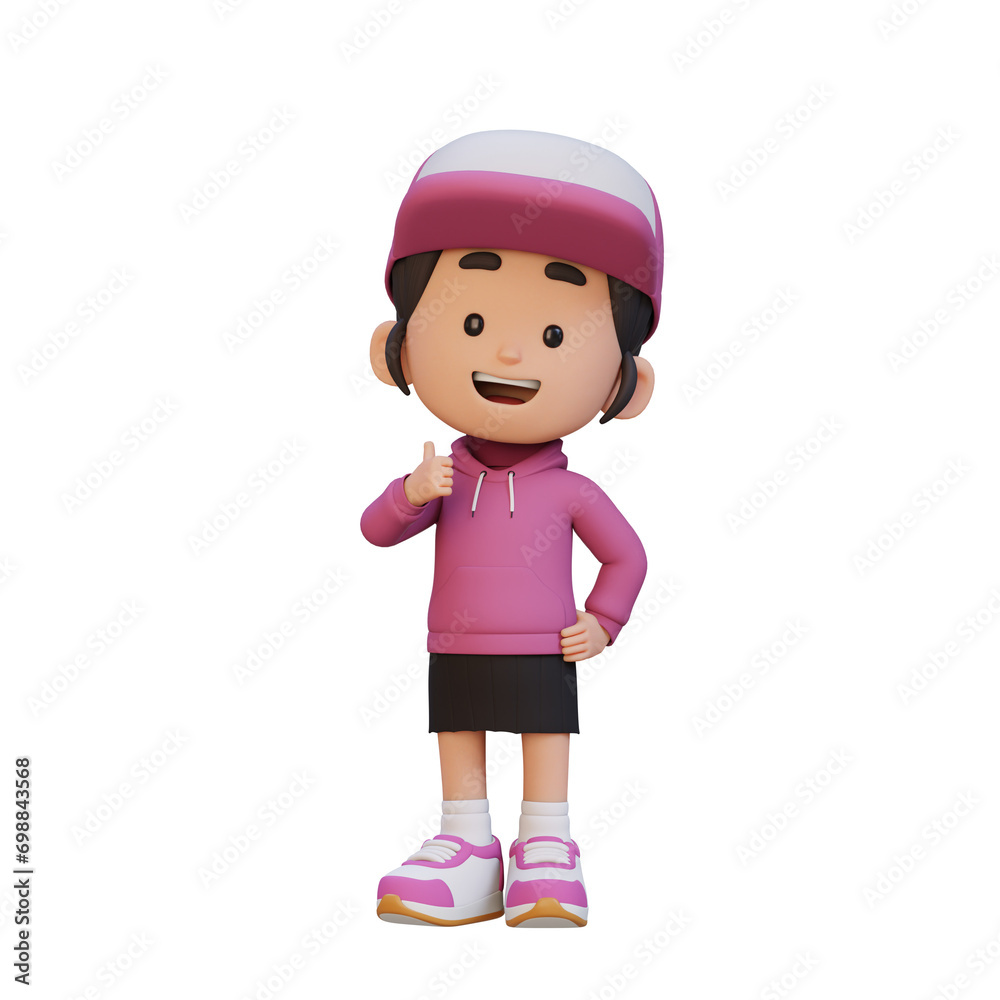 3D girl character give a thumb up with cute happy face 3D girl character give a thumb up with cute happy face
