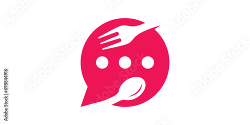 logo design combination of chat sign with spoon and fork, food ordering logo.