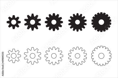 Collection gear line icon set. Icon flat style for stock vector. Symbol gear for logo, web, app, busines illustration.