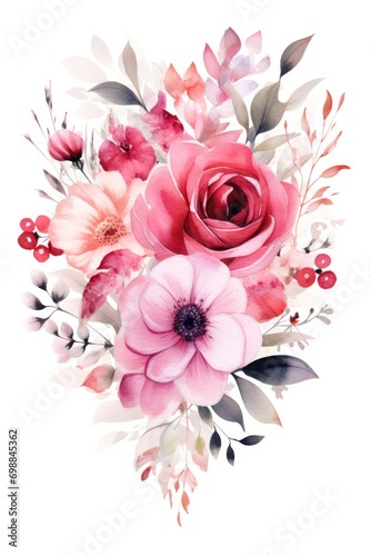 Valentine's Day Wedding Card with Romantic Pink and Red Flowers © Tonton54