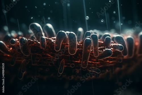 Curved rod-shaped bacteria. Generative AI photo