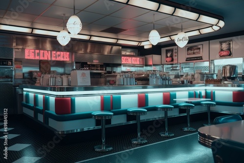 A 50s style American diner interior. Generative AI