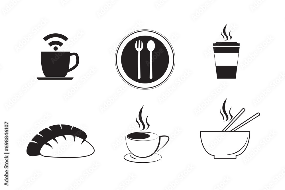 Collection cafe icon set. Icon flat style for stock vector. Sign coffee shop religion for logo, menu, restaurant, management, direction, illustration. Set 2