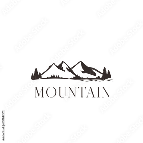 Mountain peak summit logo design. Outdoor hiking adventure icon set. Alpine wilderness travel symbol. Vector illustration. © MdRakibul