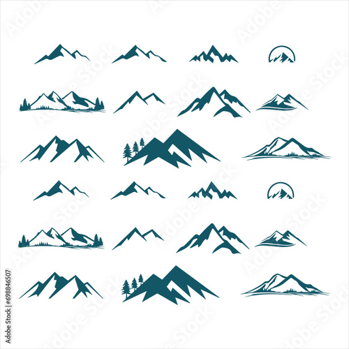 mountain silhouette , set of blue rocky mountain silhouette. bundle vector. photo