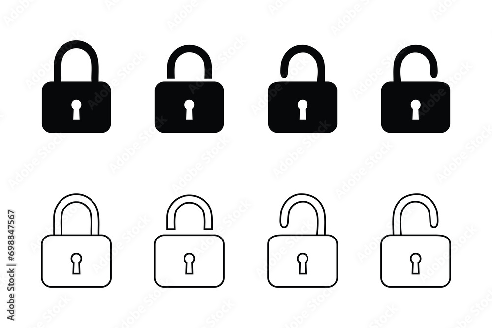Open lock and lock padlock icons vector. Open lock and lock padlock icons vector.