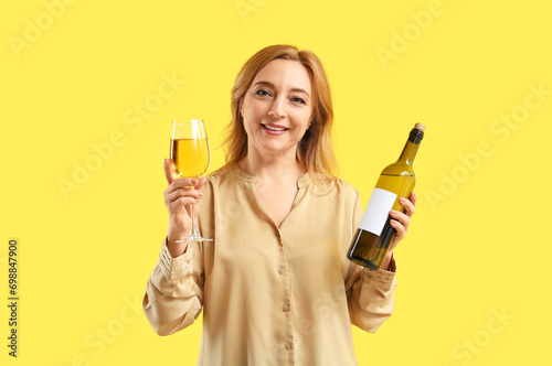 Smiling woman holding white...