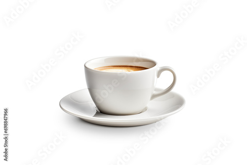Classic White Cup of Coffee on Saucer | Isolated on Transparent & White Background | PNG File with Transparency
