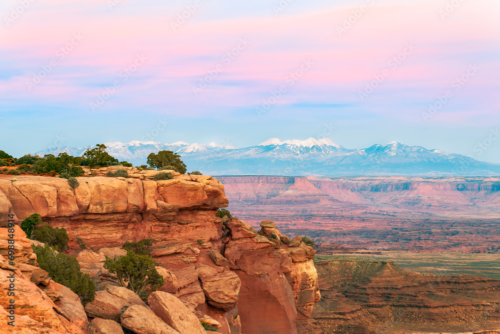 View from Grand View Point Overlook at sunset.Canyonlands National park