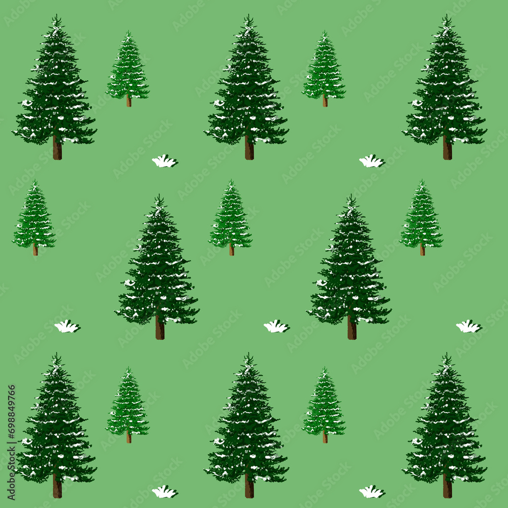 Christmas Tree Vector Illustration on Green Wallpaper Background