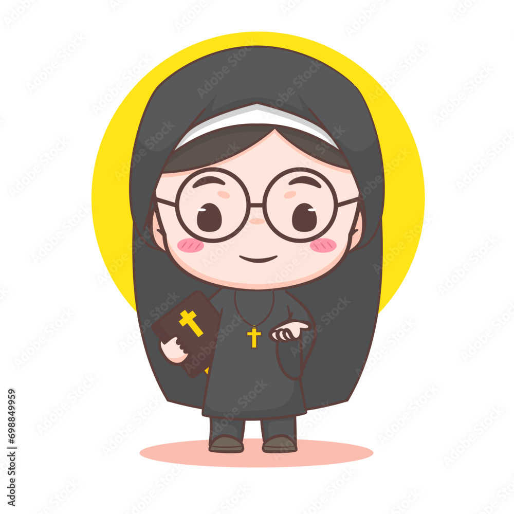Cute nun cartoon character. Christian and catholic religion concept ...
