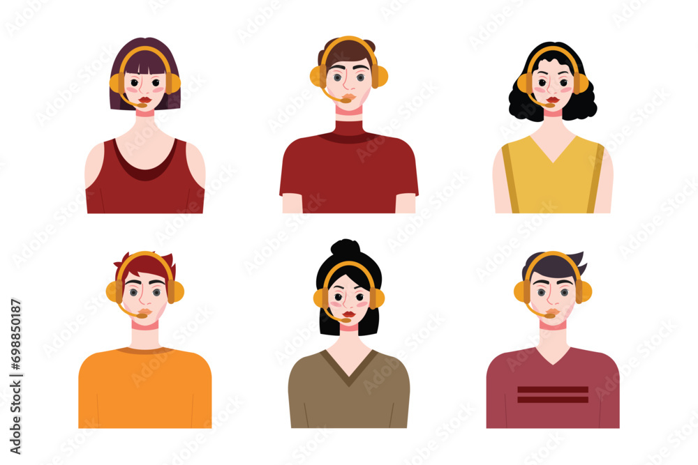Set of young people with different hairstyles. Flat style vector illustration. Set of young people with different hairstyles. Flat style vector illustration.