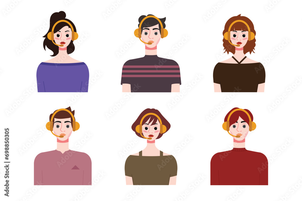 Set of young people with different hairstyles. Flat style vector illustration. Set of young people with different hairstyles. Flat style vector illustration.