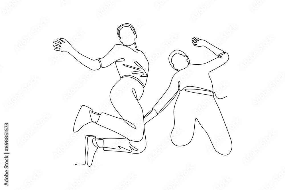 Continuous one line drawing Happy jumping concept. Doodle vector illustration. Continuous one line drawing Happy jumping concept. Doodle vector illustration.