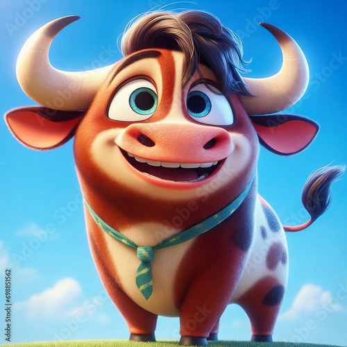 Cute and adorable bull. Generative AI.