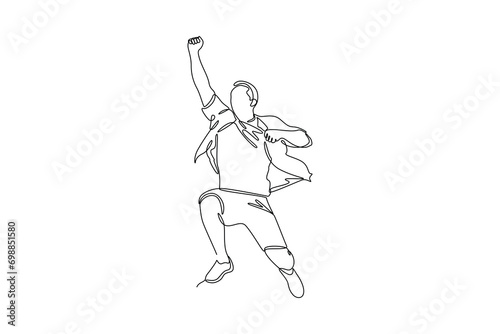 Continuous one line drawing Happy jumping concept. Doodle vector illustration.