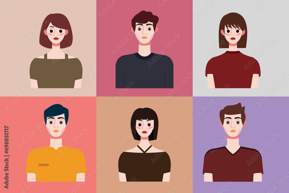 Set of avatars of young people in flat style. Vector illustration