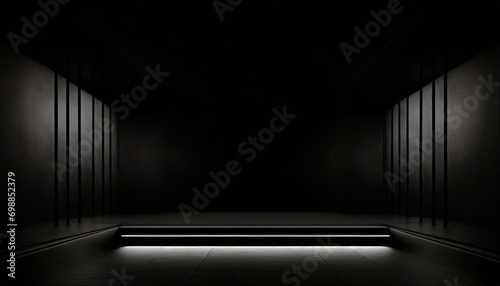 Black abstract neon background with an empty room with black walls and shadows backdrop 3d illustration empty display scene presentation.