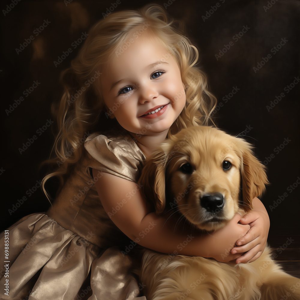 Cherished Embrace: Young Girl with Her Golden Retriever
