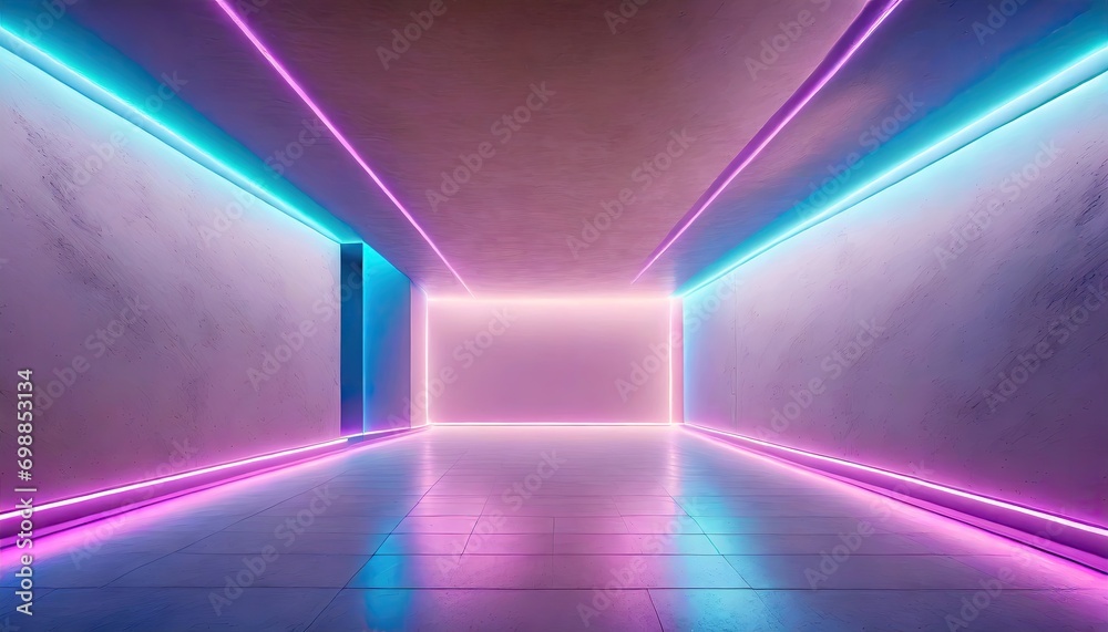 A minimal of the rainbow pastel neon light empty room for design purposes.