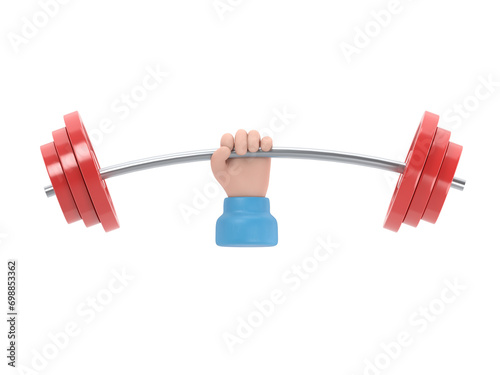 Strong concept. Barbell in hands icon. Hand of man holding a dumbbell. 3d illustration flat design. Weight lifting,train hard concept. Sports fitness life style.
