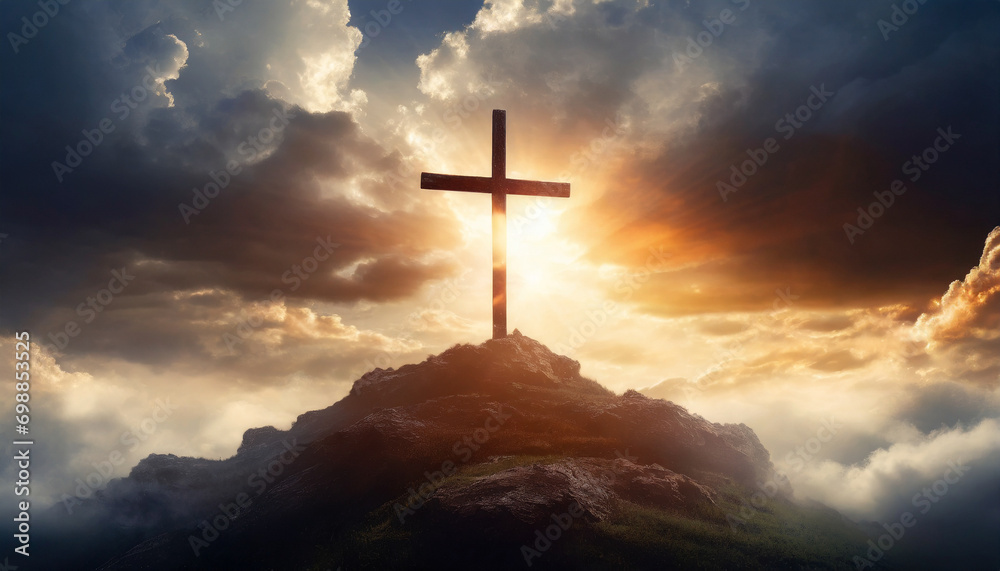 Powerful image of dramatic sky over Golgotha Hill, symbolizing the passion of Jesus Christ on the cross