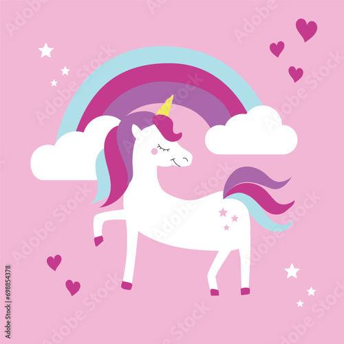 Cute Vector Unicorn Rainbow Stars Hearts Seamless Repeat Pattern