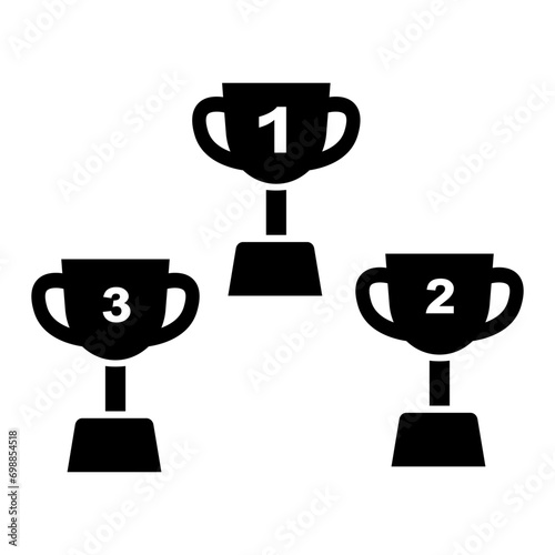 Design a tropy icon with a blank background. 1st, 2nd and 3rd place Tropy sets, gold, silver and bronze medal trophies.