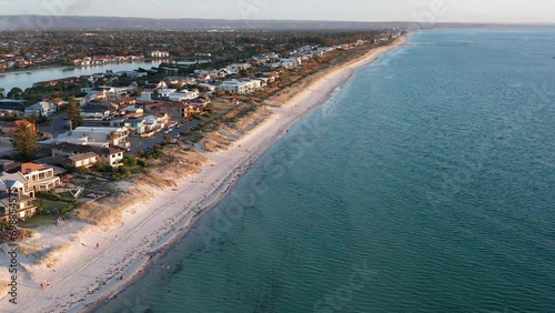 Aerial of Tennyson Beach and suburbs at sunset in Adelaide, South Australia photo