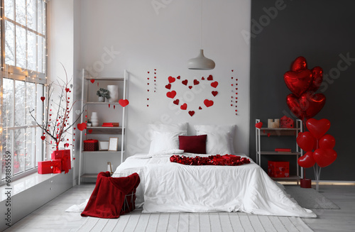 Interior of light bedroom d...