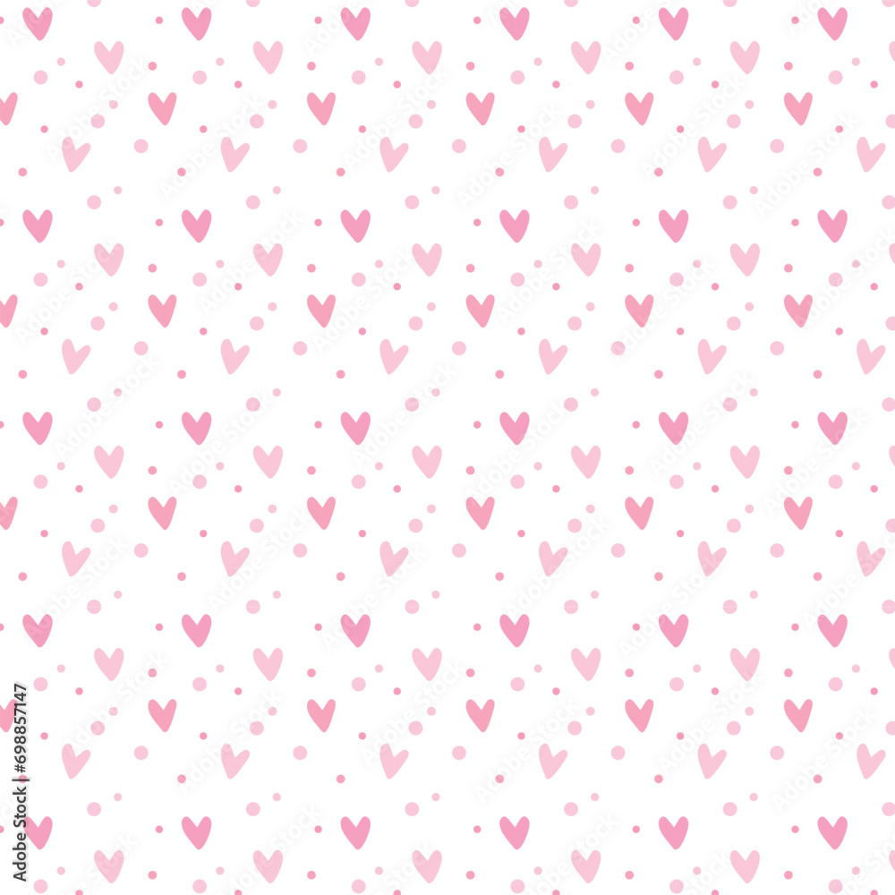 Cute doodle style hearts seamless vector pattern. Valentine's Day handwritten background. Hand drawn ornament. 