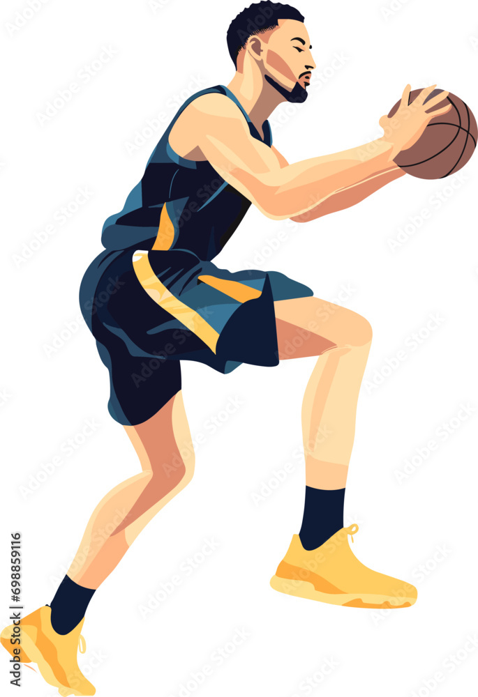 basketball player jumping taking the ball wearing a blue and black uniform, vector illustration, isolated on white, vector
