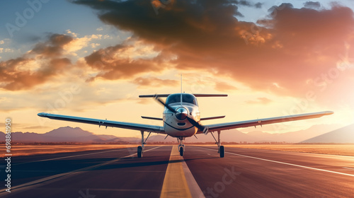 Aviation Elegance: Front View of Single-Engine Plane at Sunset