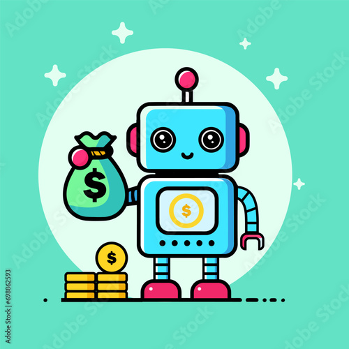 vector cute robot with money Illustration