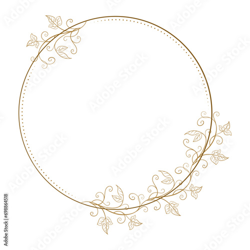 Vector round gold floral frame with ivy leaves decoration. Luxury wreath template for invitations and greeting cards.