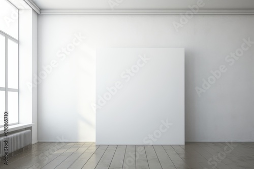 Blank Canvas on White Wall in Sunlit Minimalist Room
