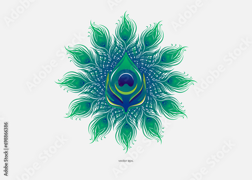 Vector peacock feather illustration logo, with green and blue gradations, becomes a beauty, suitable for your promotional media design