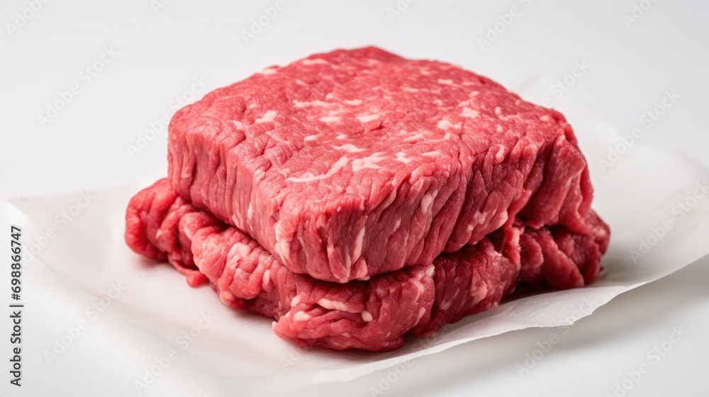 Fototapeta premium raw hamburger meat on white background. 